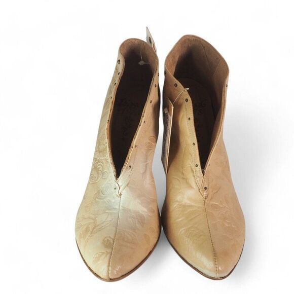 Diesel 1978 Helenae Tooled Leather Floral Ankle Booties Cream PR067 Women's 7/37 - Picture 3 of 11